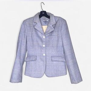 Ganni Light Blue and White Plaid Blazer